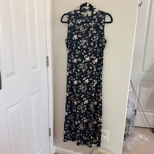 Vintage Studio Black Maxi Dress with Cream Floral Print Size 6